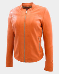 Womens Leather Classic Biker Style Tayla Jacket Blissful Orange