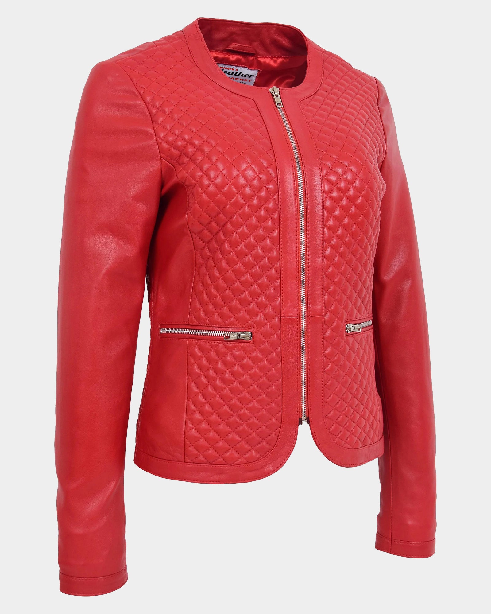 Womens Leather Classic Biker Style Tayla Jacket Ignite Red