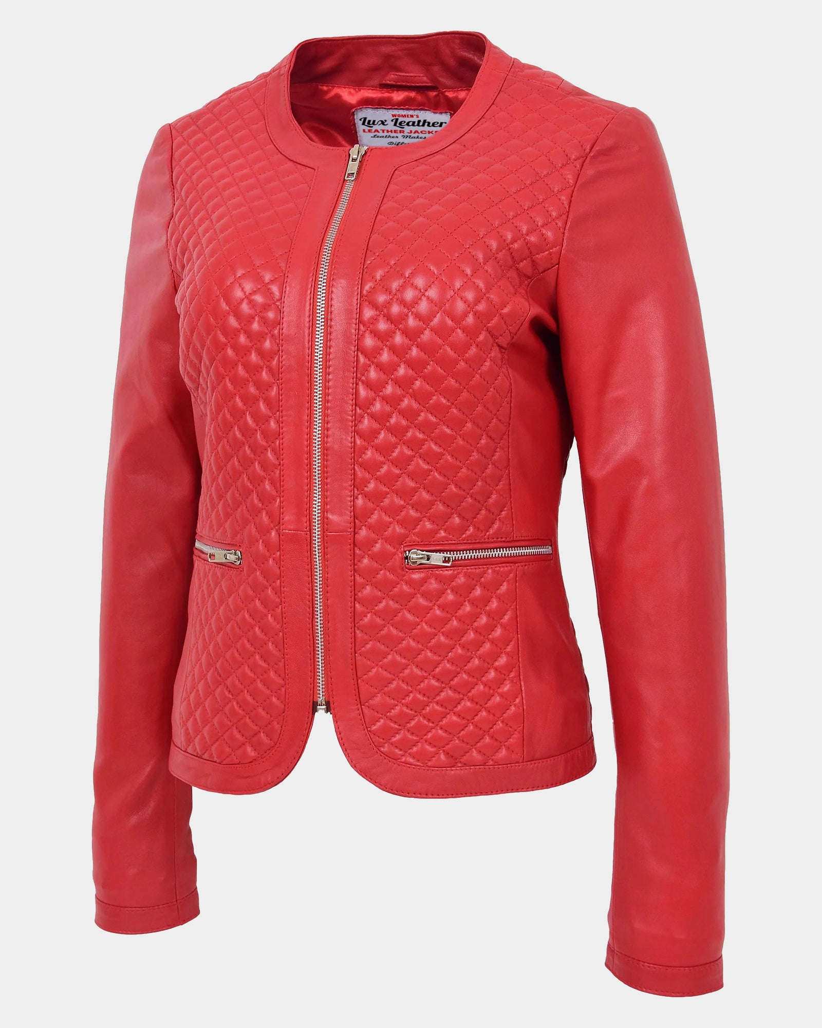 Womens Leather Classic Biker Style Tayla Jacket Ignite Red