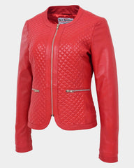 Womens Leather Classic Biker Style Tayla Jacket Ignite Red