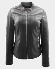 Womens Leather Classic Biker Style Tayla Jacket Nova Black