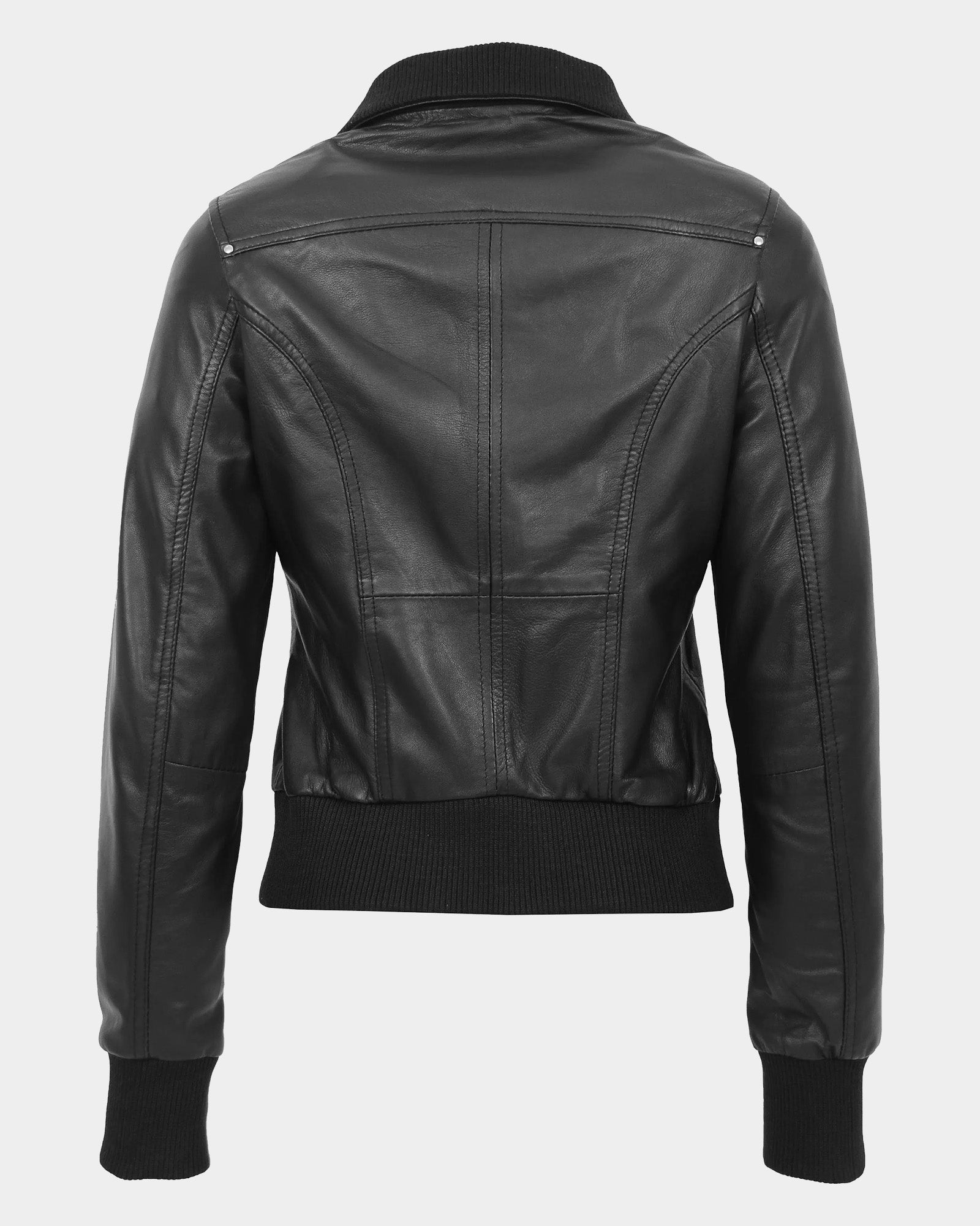 Womens Leather Classic Bomber Jacket Motto Nova Black