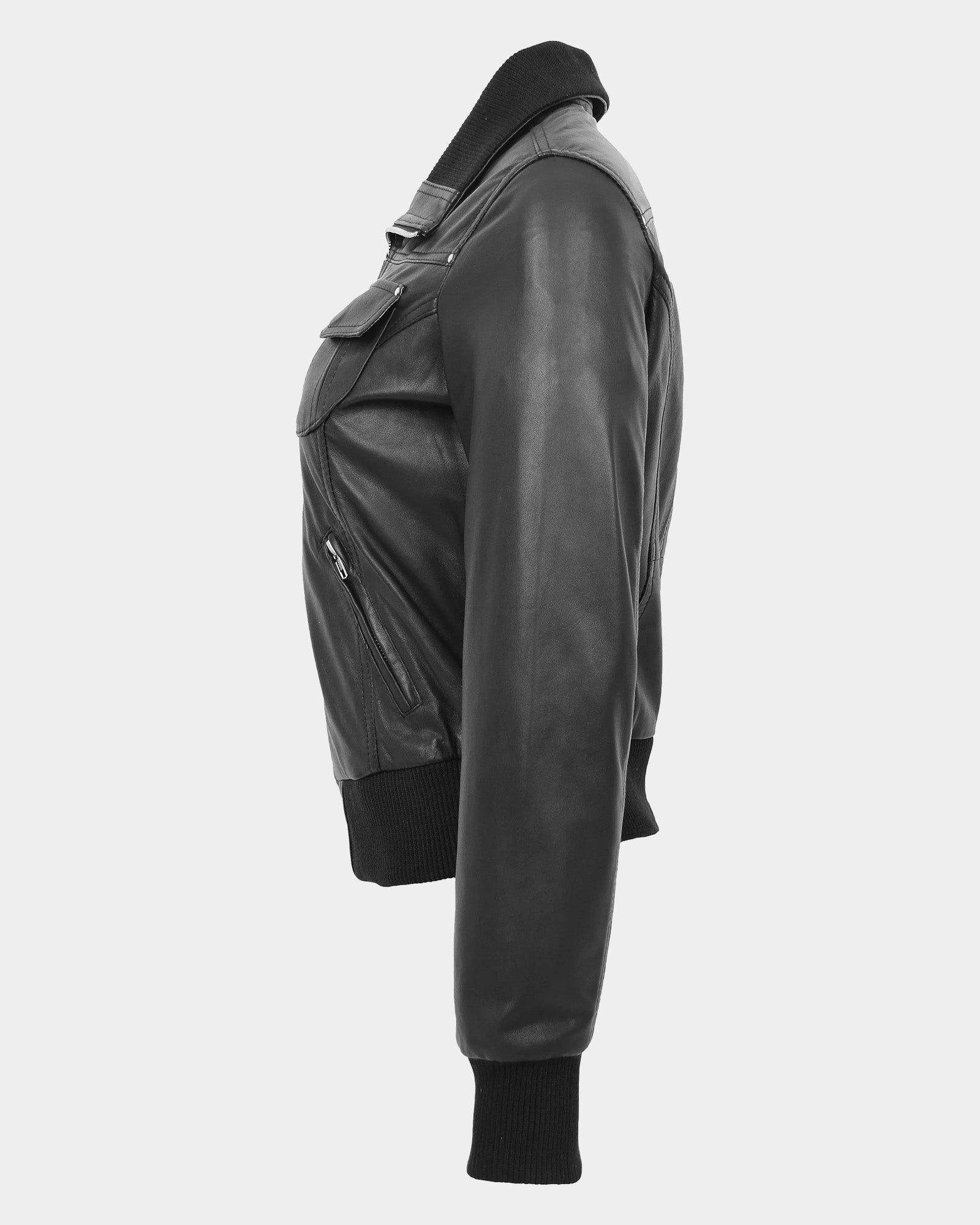 Womens Leather Classic Bomber Jacket Motto Nova Black