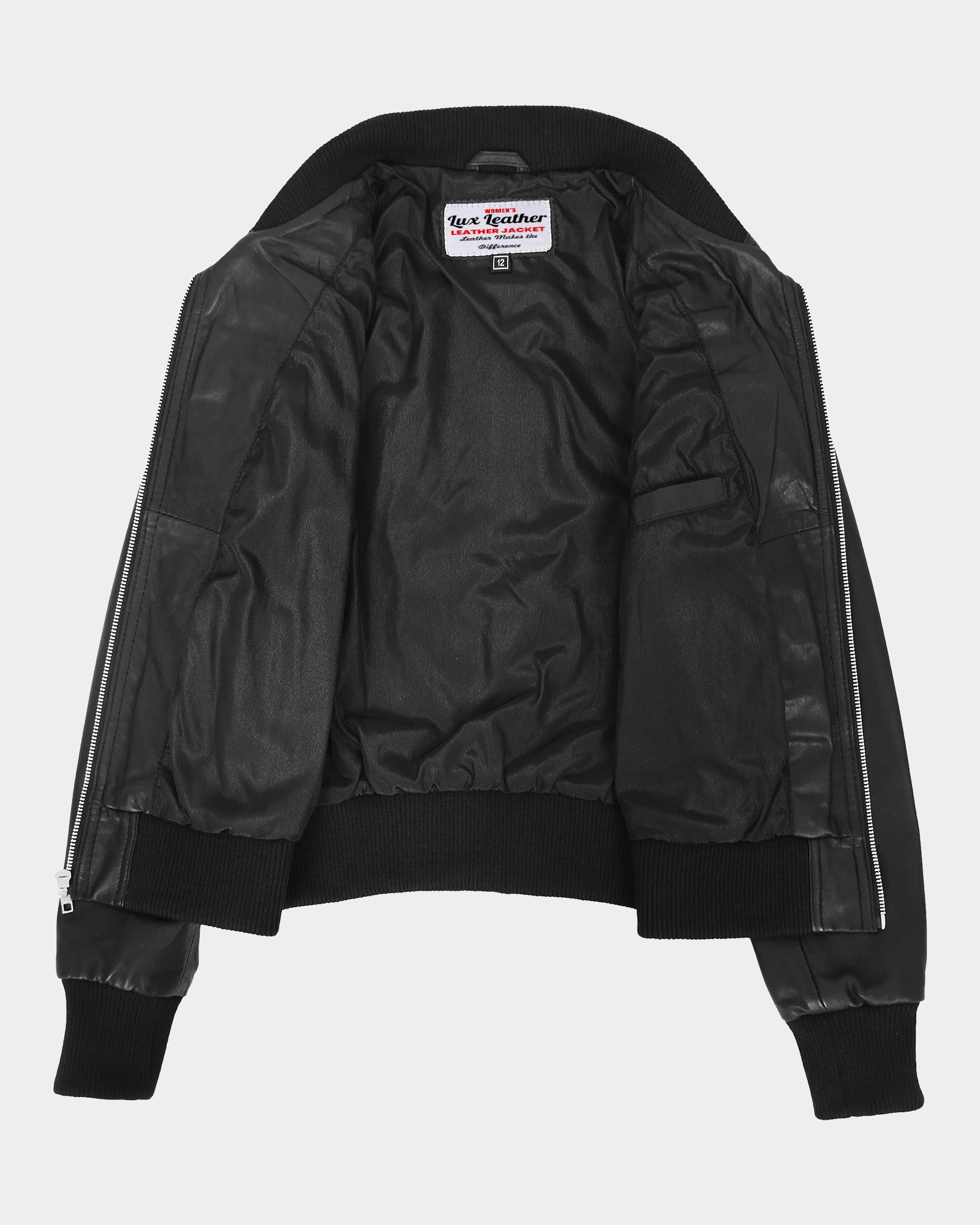 Womens Leather Classic Bomber Jacket Motto Nova Black