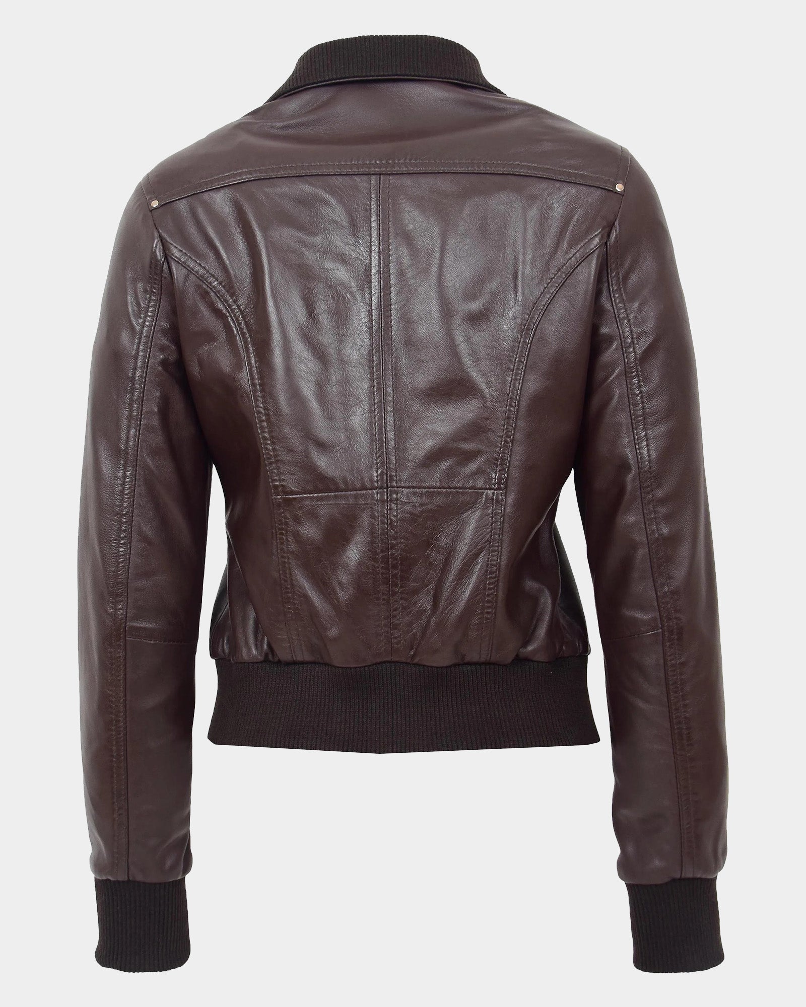 Womens Leather Classic Bomber Jacket Motto Zenith Brown