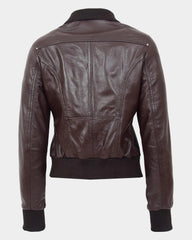 Womens Leather Classic Bomber Jacket Motto Zenith Brown