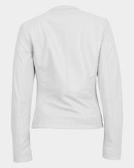 Womens Leather Collarless Jacket with Quilt Design Joan Astral White