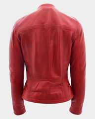 Womens Leather Collarless Jacket with Quilt Design Joan Ignite Red