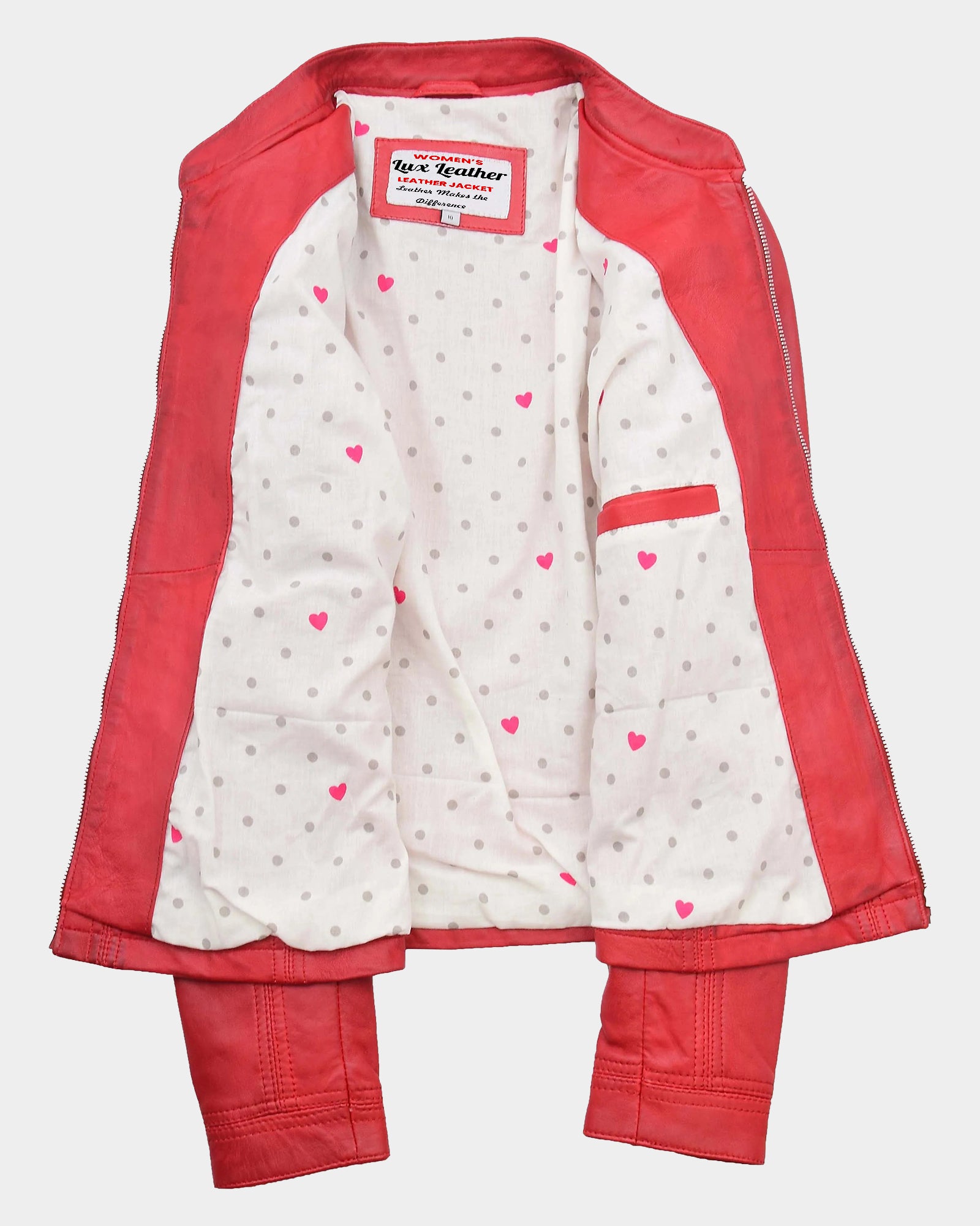 Womens Leather Collarless Jacket with Quilt Design Joan Ignite Red
