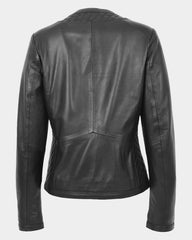 Womens Leather Collarless Jacket with Quilt Design Joan Nova Black