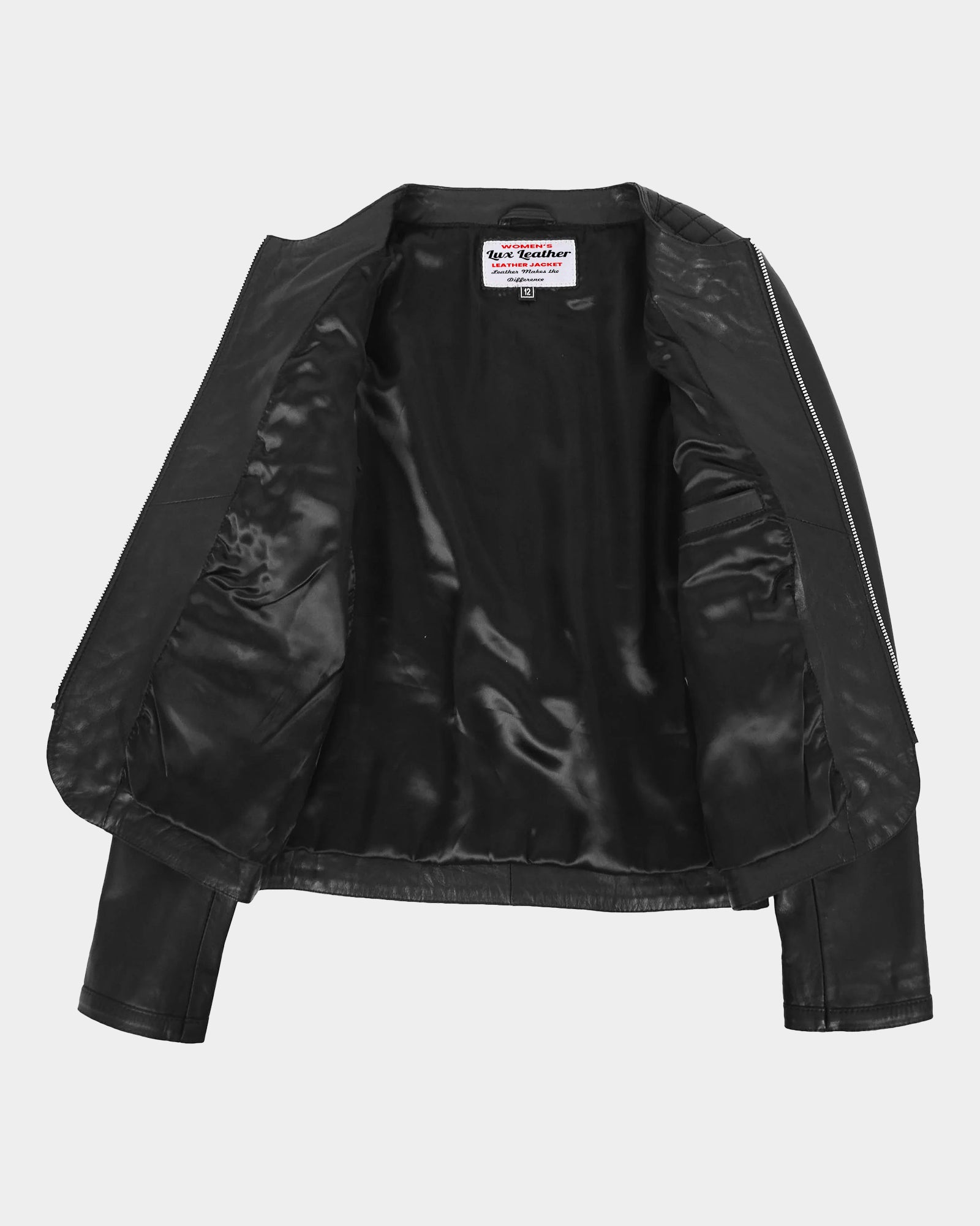 Womens Leather Collarless Jacket with Quilt Design Joan Nova Black
