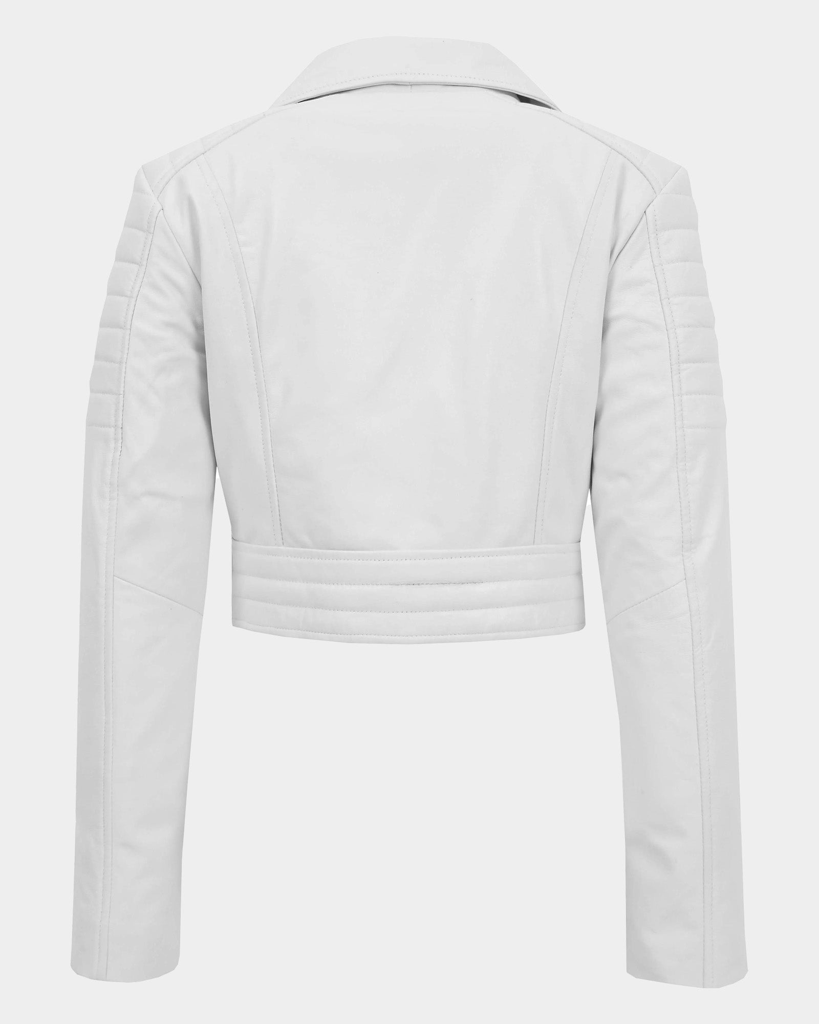 Womens Leather Cropped Biker Style Jacket Demi Astral White