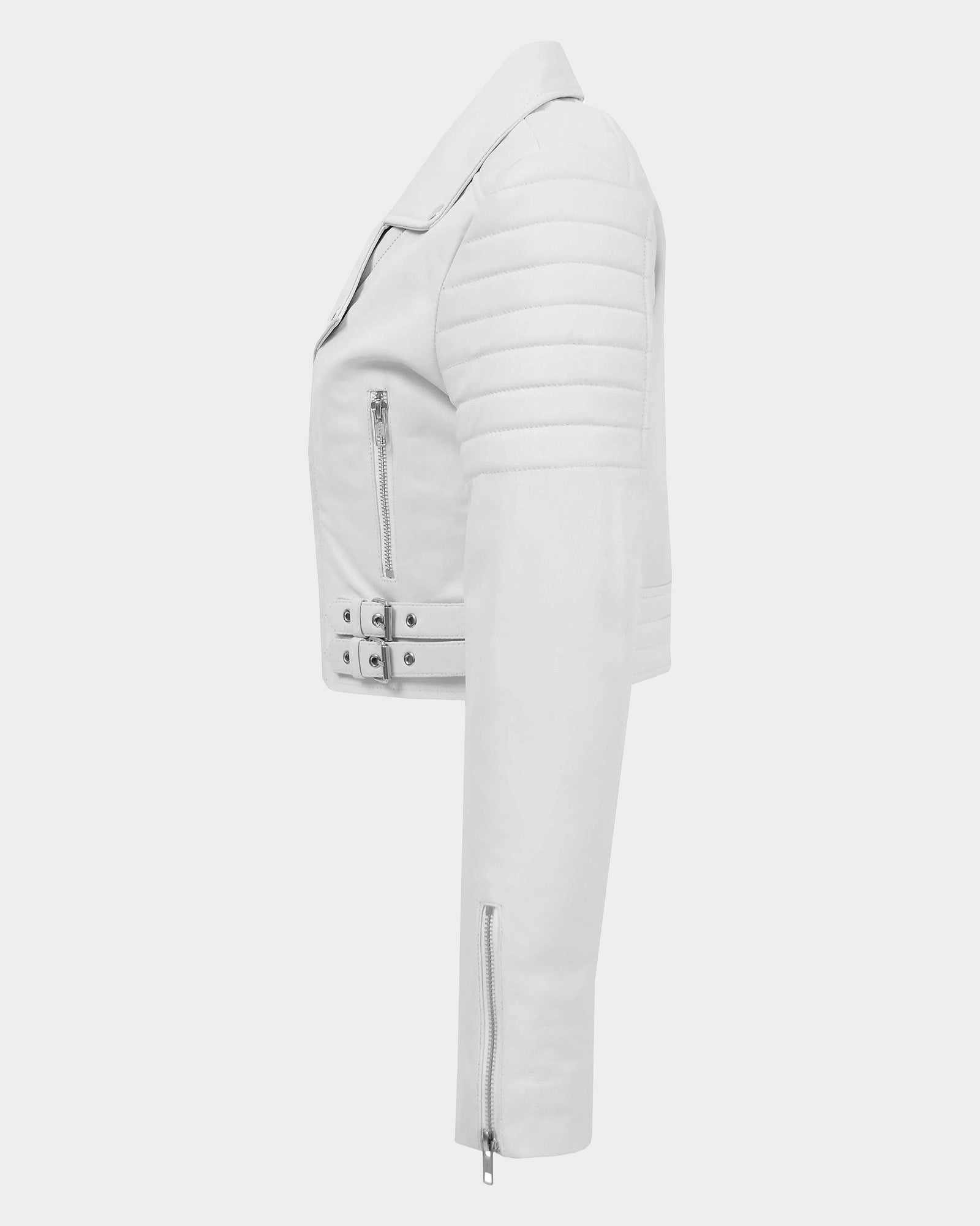 Womens Leather Cropped Biker Style Jacket Demi Astral White