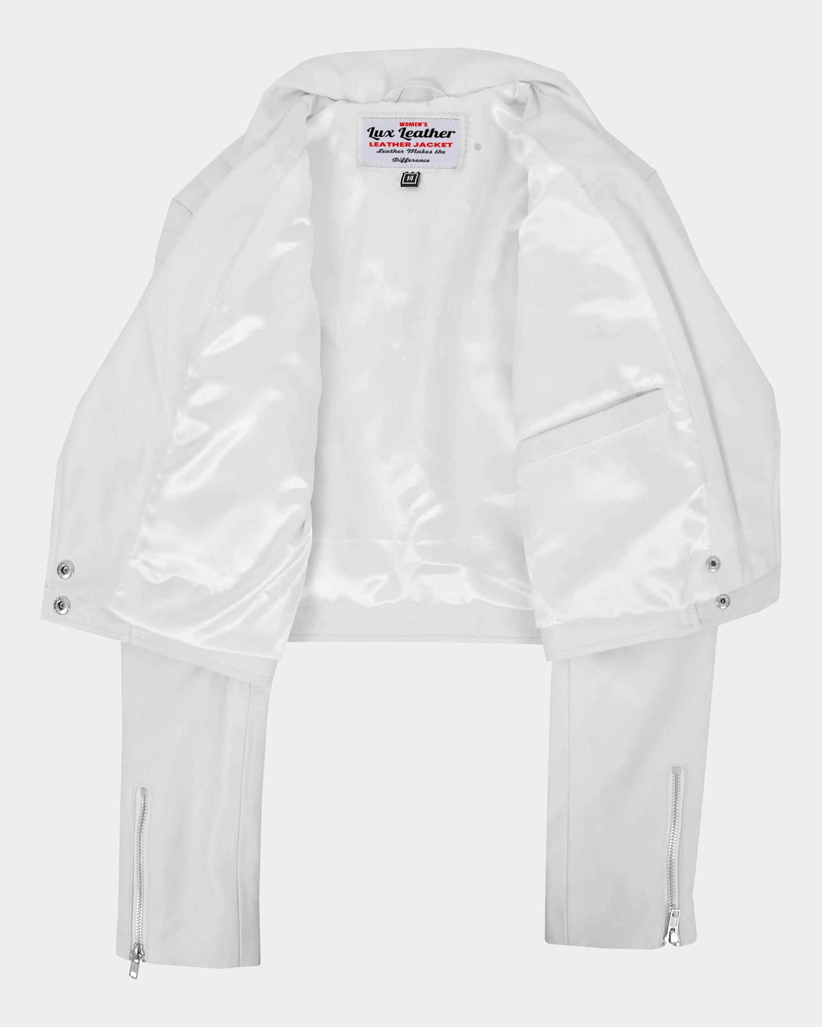 Womens Leather Cropped Biker Style Jacket Demi Astral White