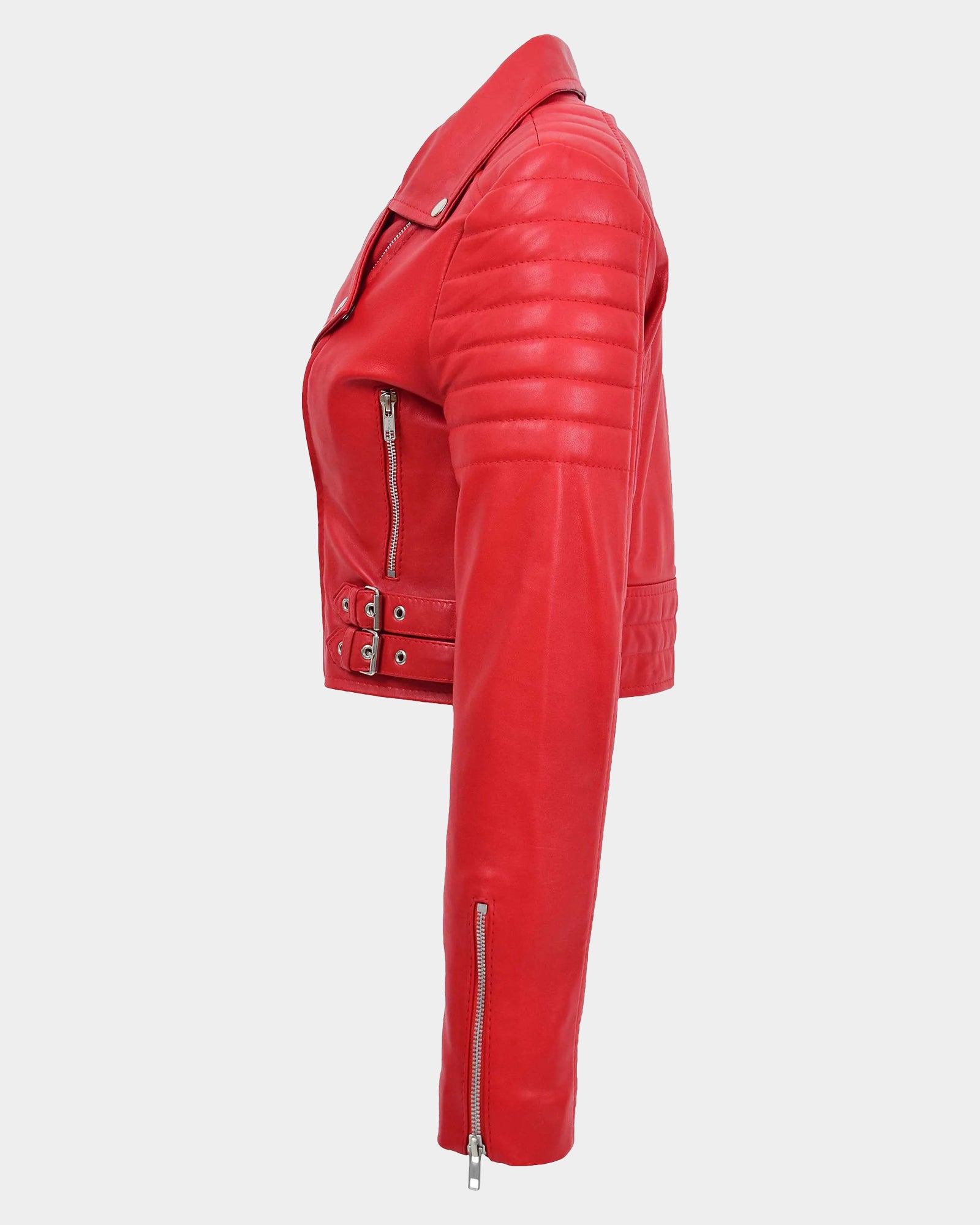 Womens Leather Cropped Biker Style Jacket Demi Ignite Red