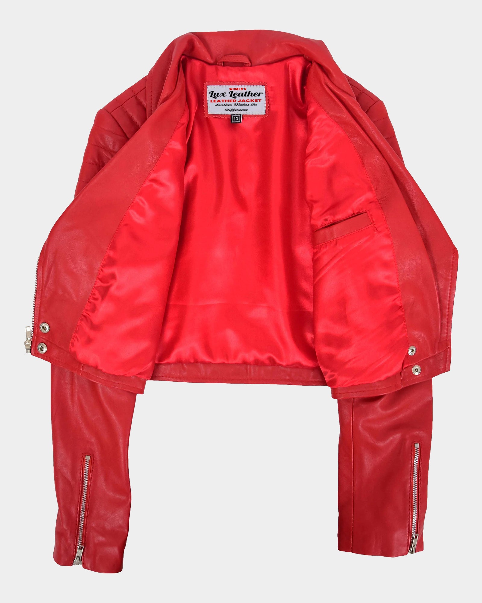 Womens Leather Cropped Biker Style Jacket Demi Ignite Red