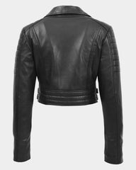 Womens Leather Cropped Biker Style Jacket Demi Nova Black