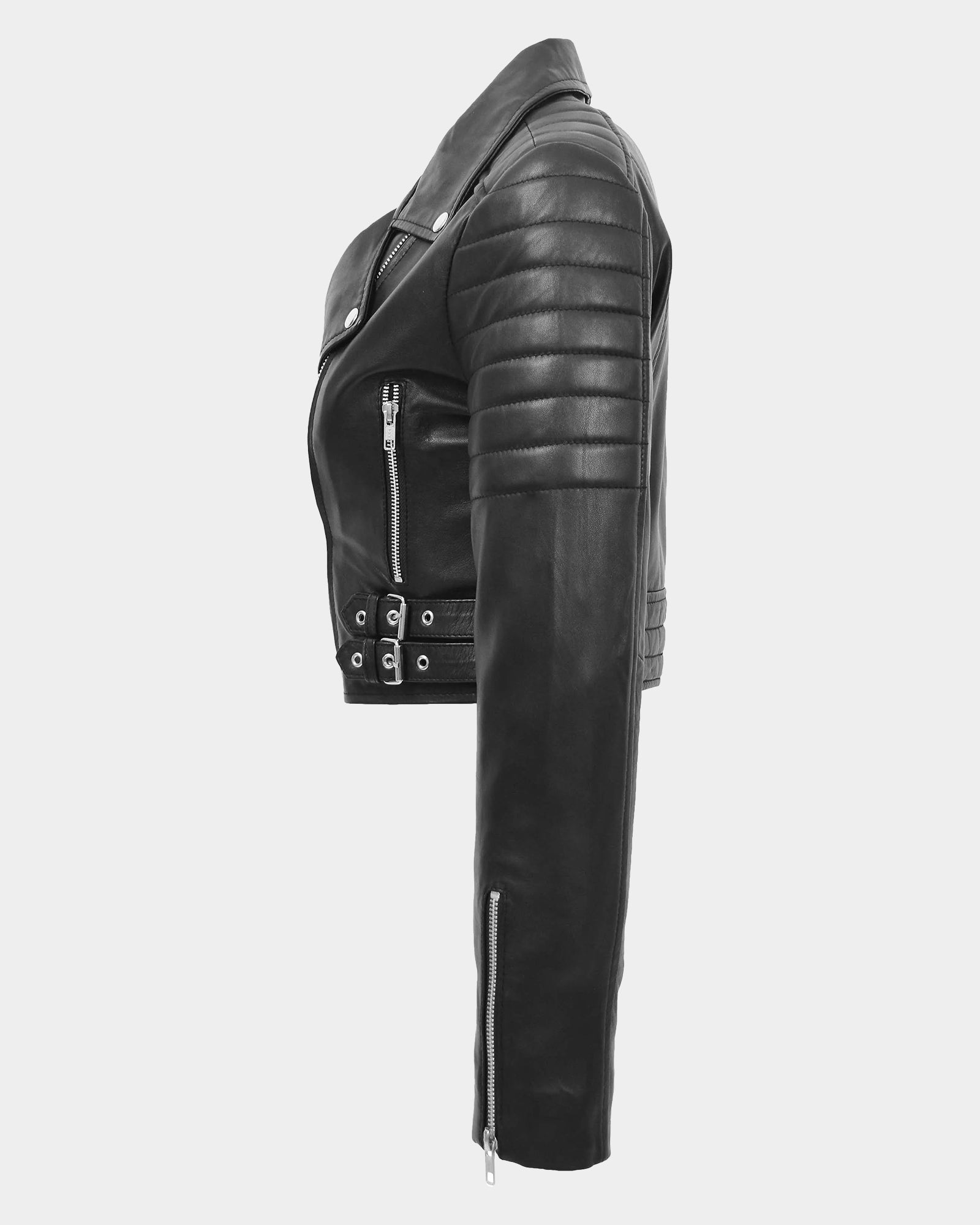 Womens Leather Cropped Biker Style Jacket Demi Nova Black