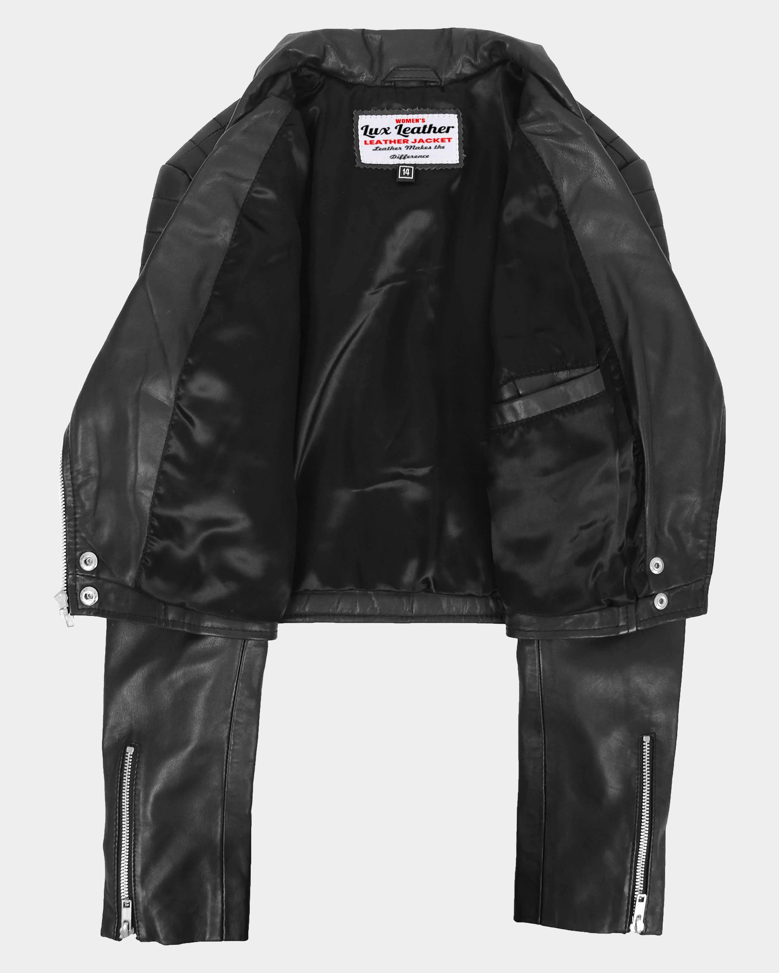 Womens Leather Cropped Biker Style Jacket Demi Nova Black