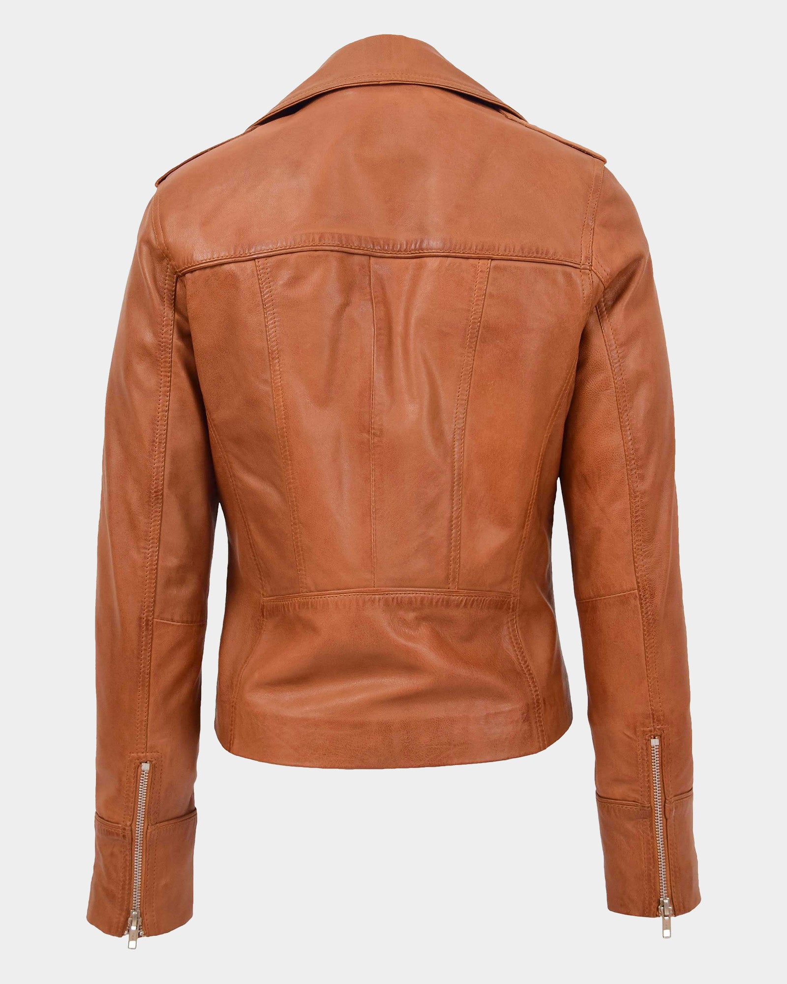 Womens Leather Fitted Biker Style Jacket Kim Dynamo Tan