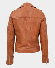 Womens Leather Fitted Biker Style Jacket Kim Dynamo Tan