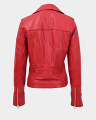 Womens Leather Fitted Biker Style Jacket Kim Ignite Red