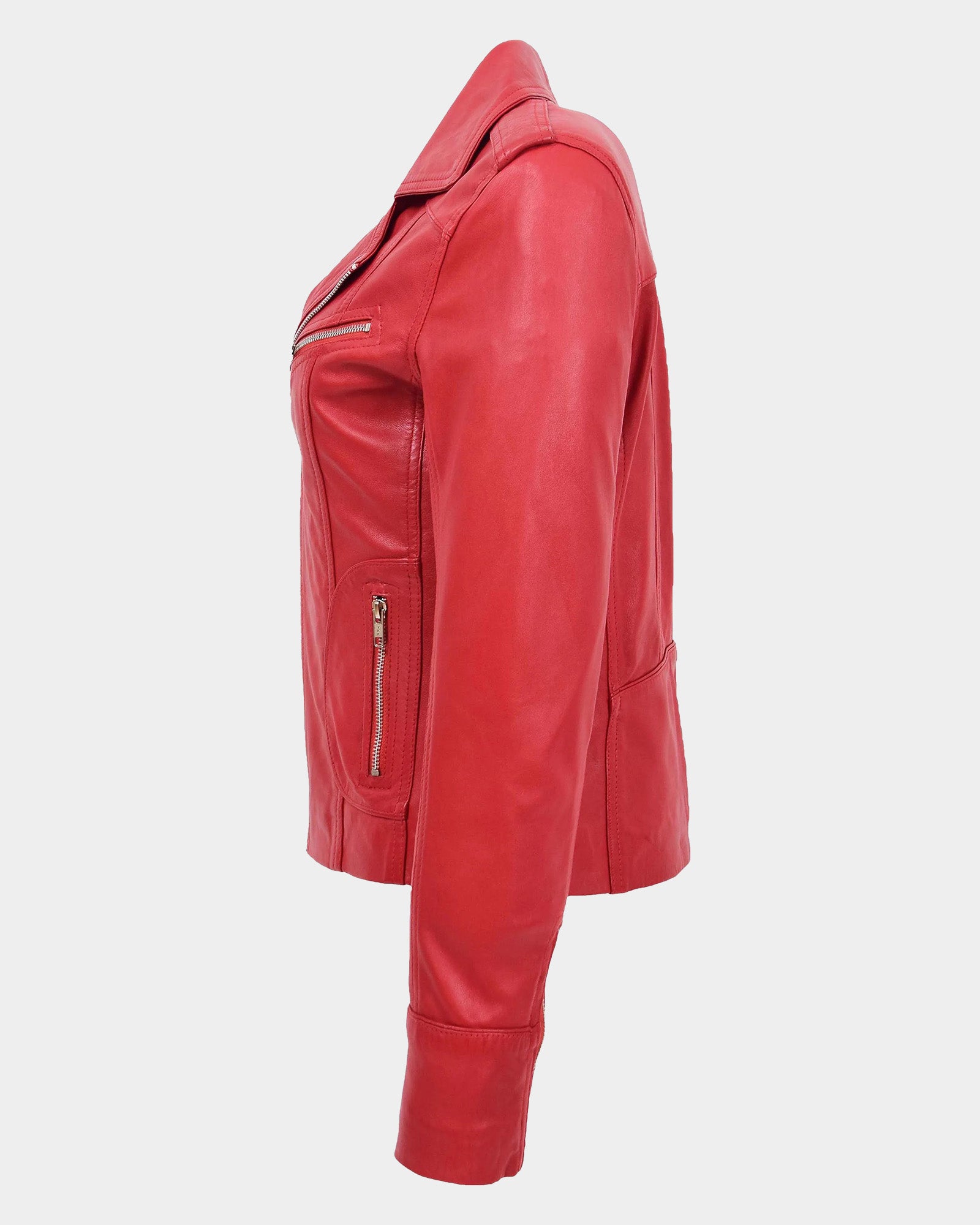 Womens Leather Fitted Biker Style Jacket Kim Ignite Red