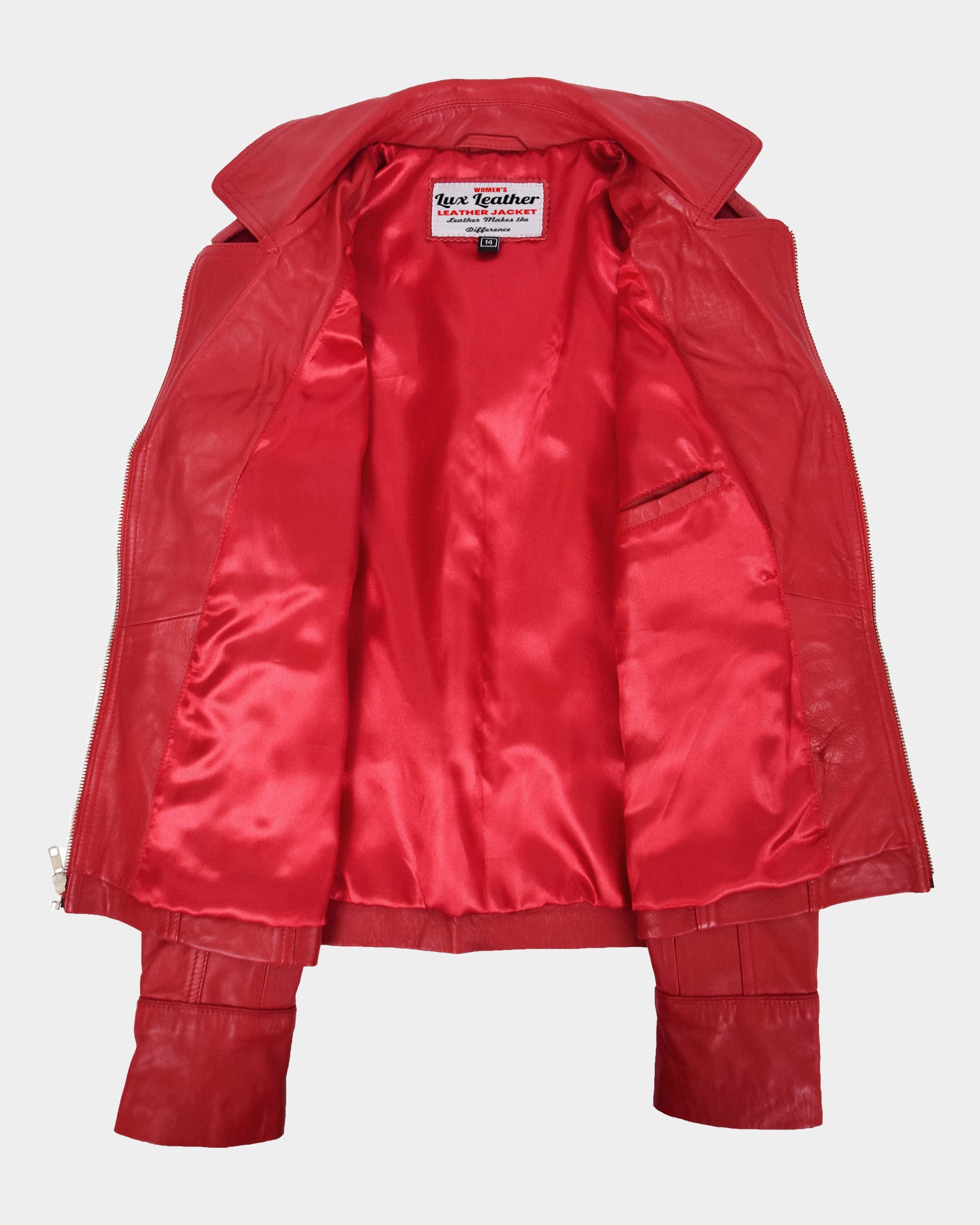 Womens Leather Fitted Biker Style Jacket Kim Ignite Red