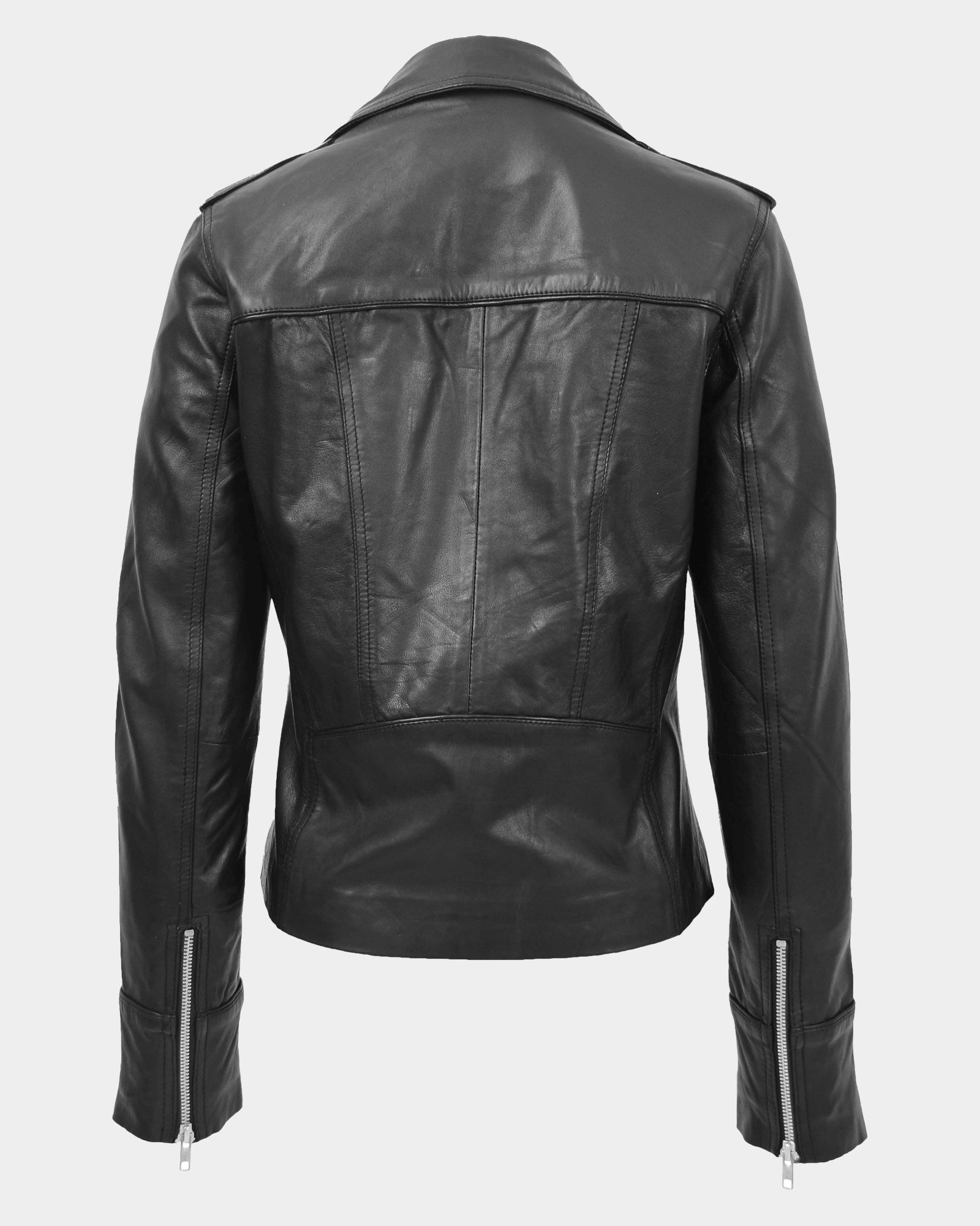 Womens Leather Fitted Biker Style Jacket Kim Nova Black
