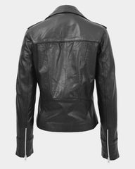 Womens Leather Fitted Biker Style Jacket Kim Nova Black