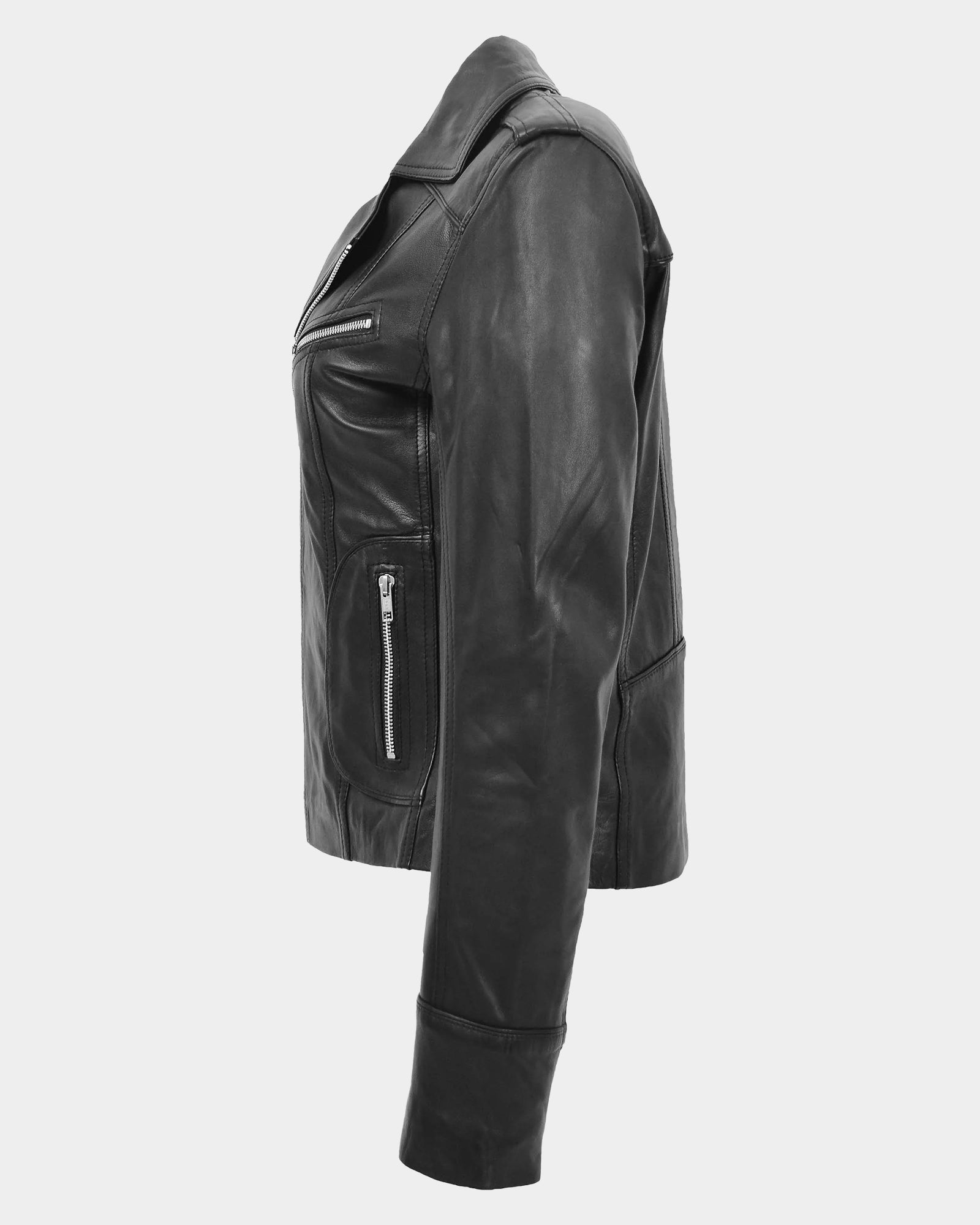 Womens Leather Fitted Biker Style Jacket Kim Nova Black