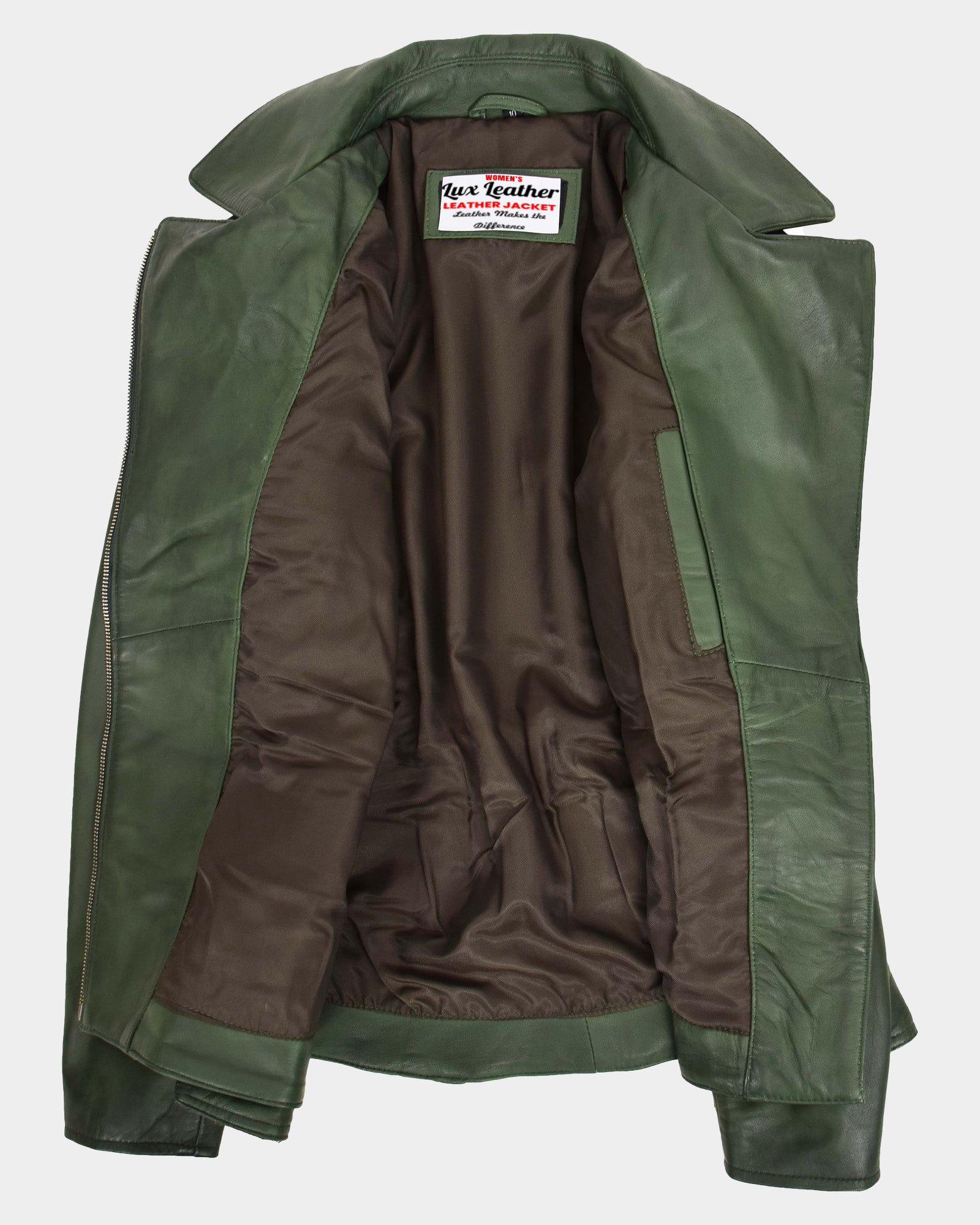 Womens Leather Hip Length Biker Jacket Celia Aurora Green