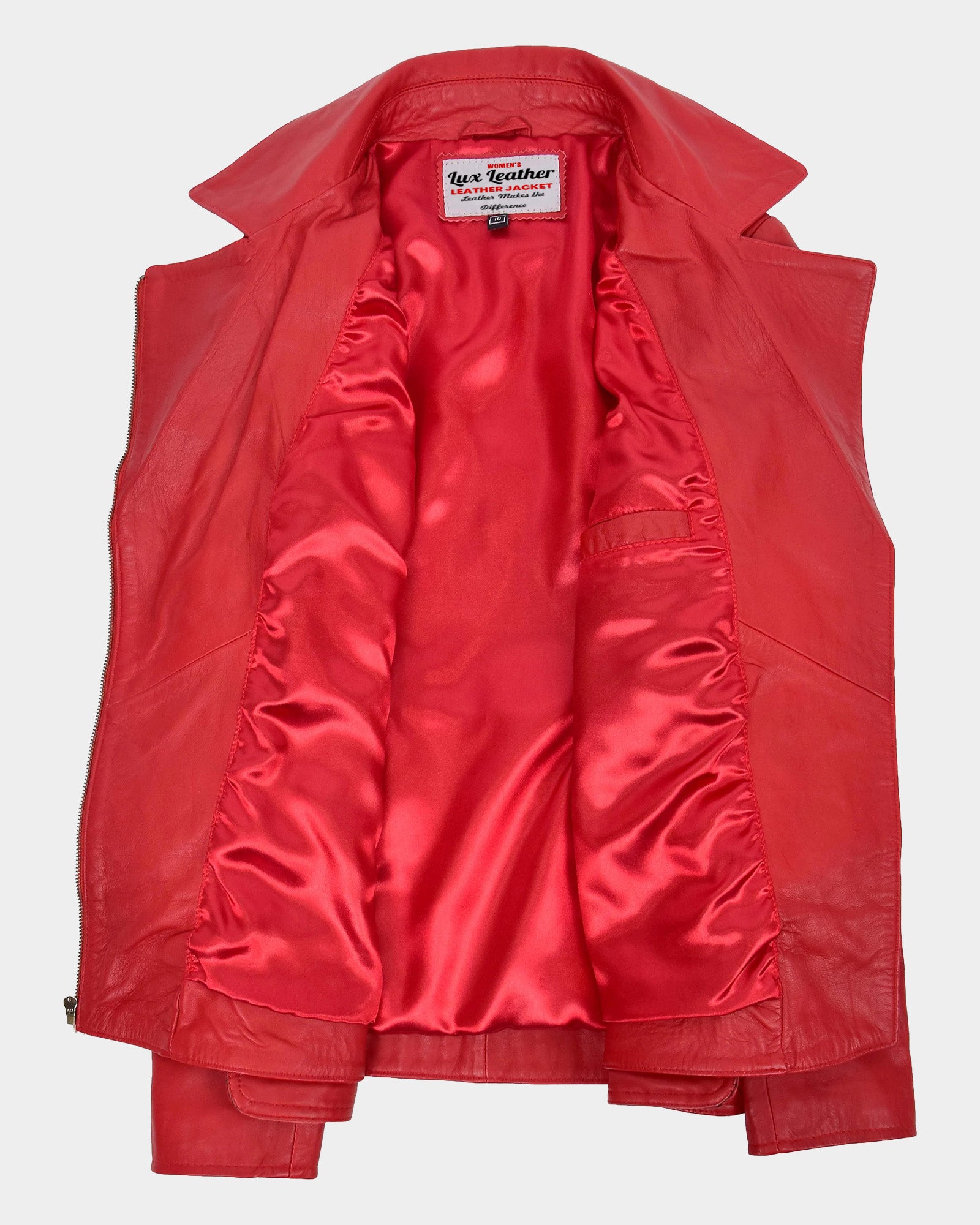 Womens Leather Hip Length Biker Jacket Celia Ignite Red