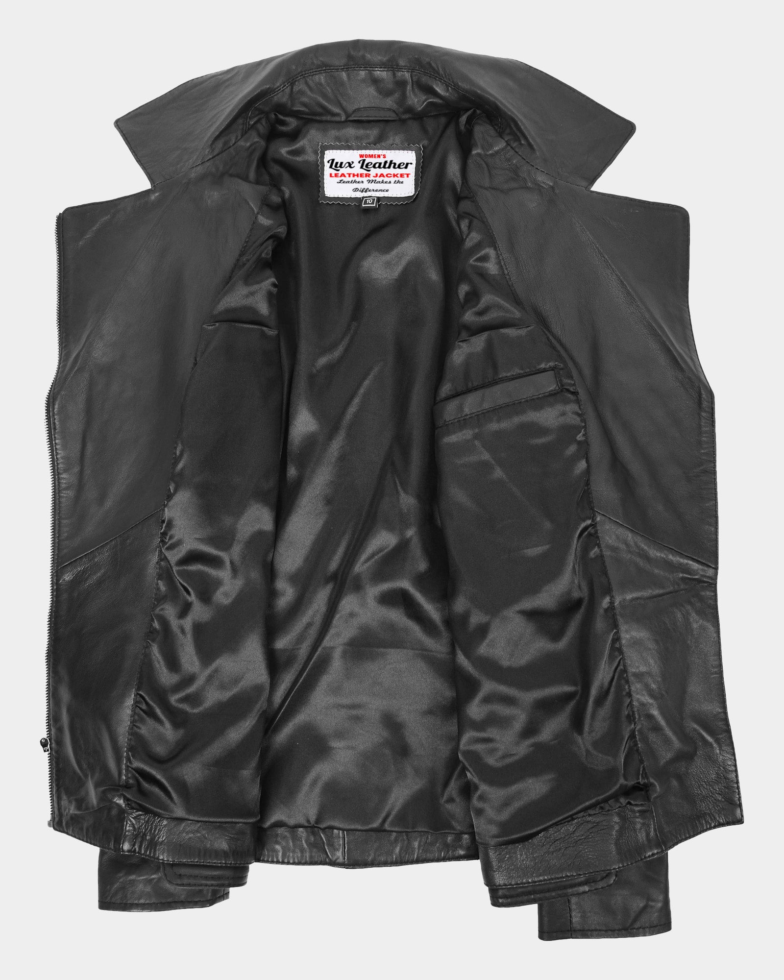 Womens Leather Hip Length Biker Jacket Celia Nova Black