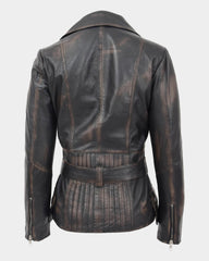 Womens Leather Hip Length Biker Jacket Celia Paradox Rub Off
