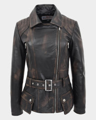 Womens Leather Hip Length Biker Jacket Celia Paradox Rub Off
