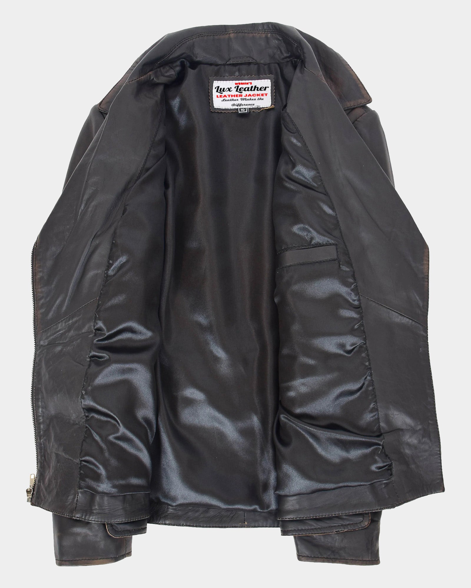 Womens Leather Hip Length Biker Jacket Celia Paradox Rub Off