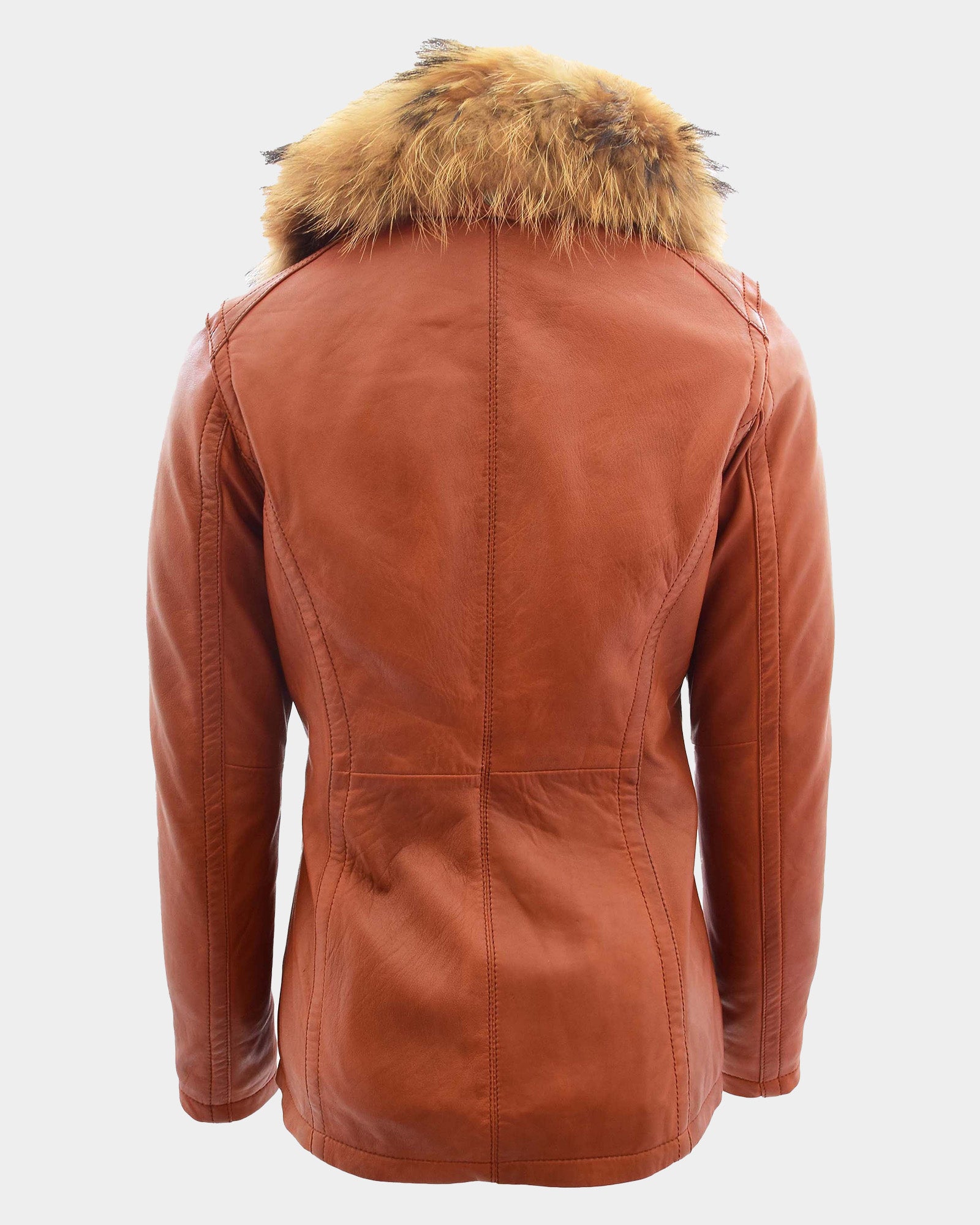 Womens Leather Jacket with Detachable Collar Dalia Clestial Cognac