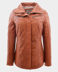 Womens Leather Jacket with Detachable Collar Dalia Clestial Cognac