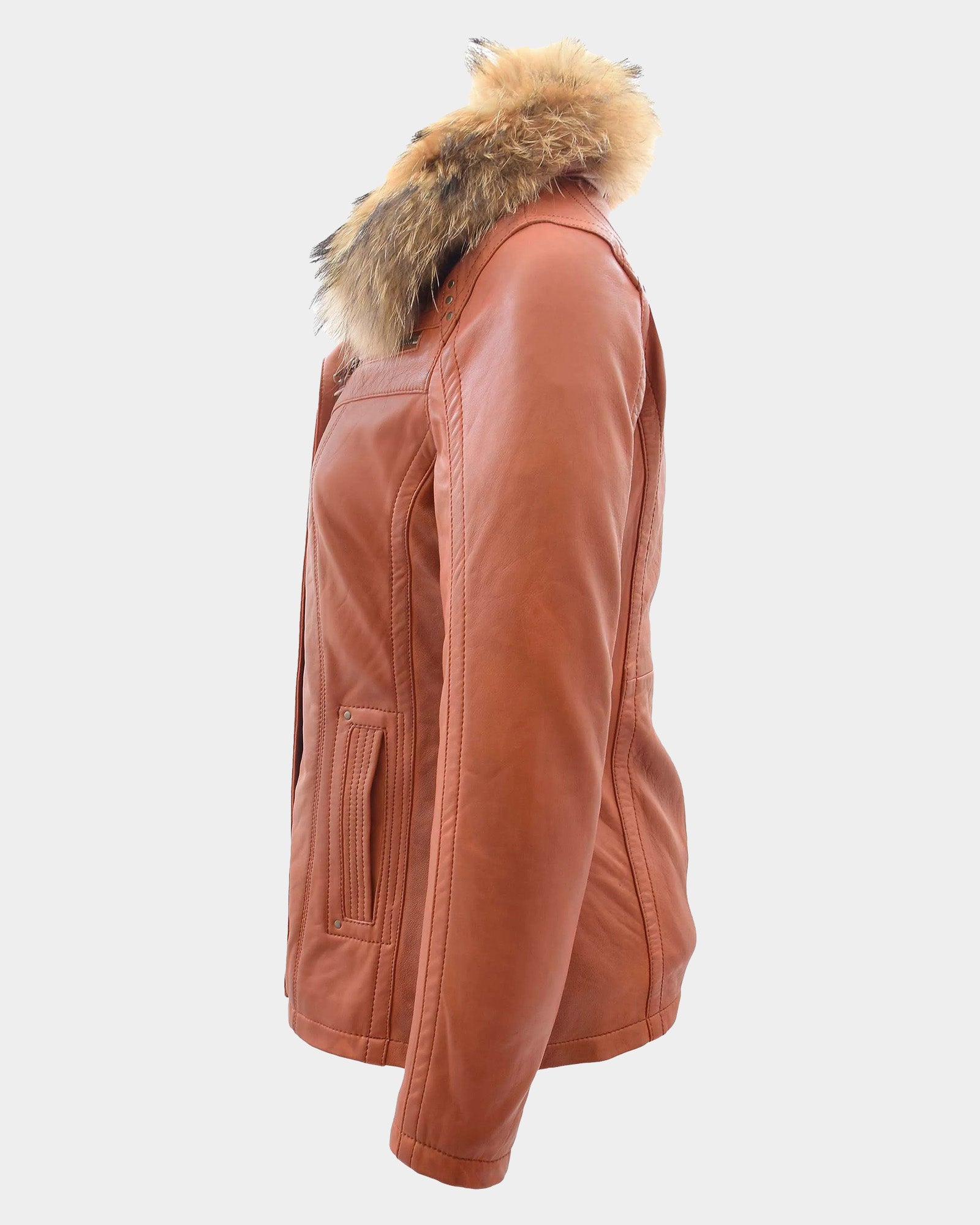 Womens Leather Jacket with Detachable Collar Dalia Clestial Cognac