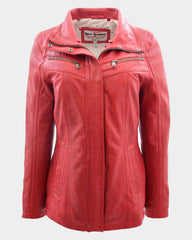 Womens Leather Jacket with Detachable Collar Dalia Ignite Red