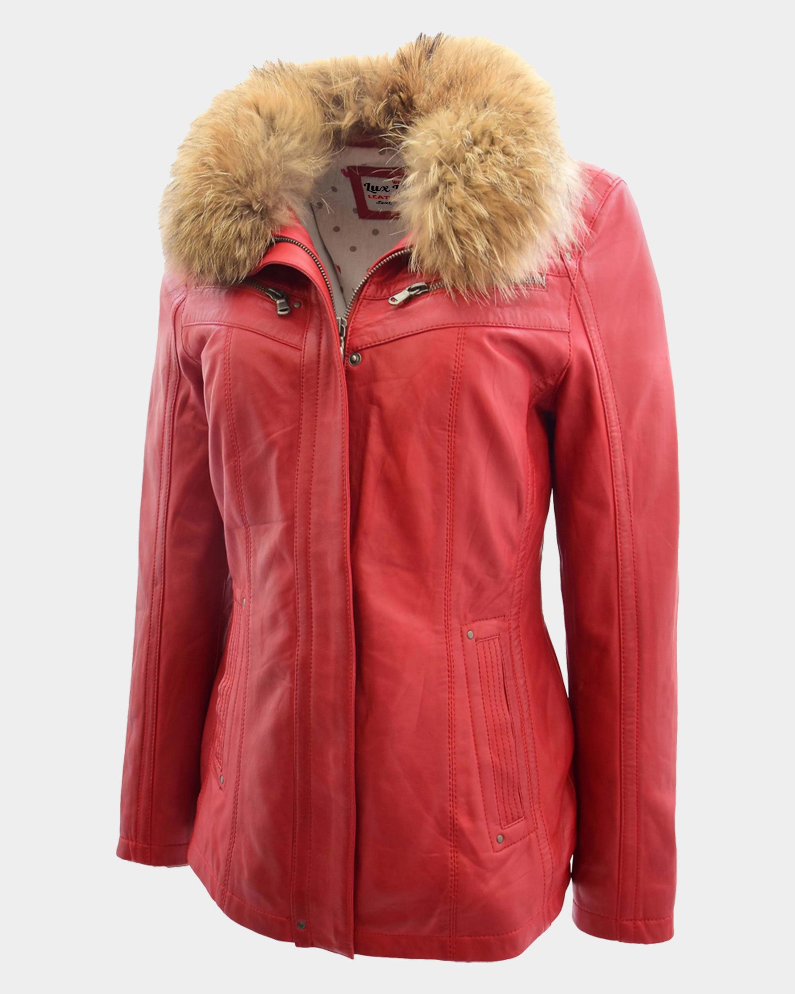 Womens Leather Jacket with Detachable Collar Dalia Ignite Red