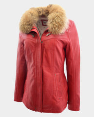 Womens Leather Jacket with Detachable Collar Dalia Ignite Red