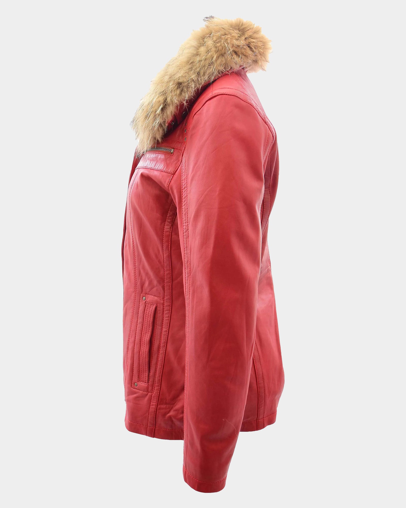 Womens Leather Jacket with Detachable Collar Dalia Ignite Red