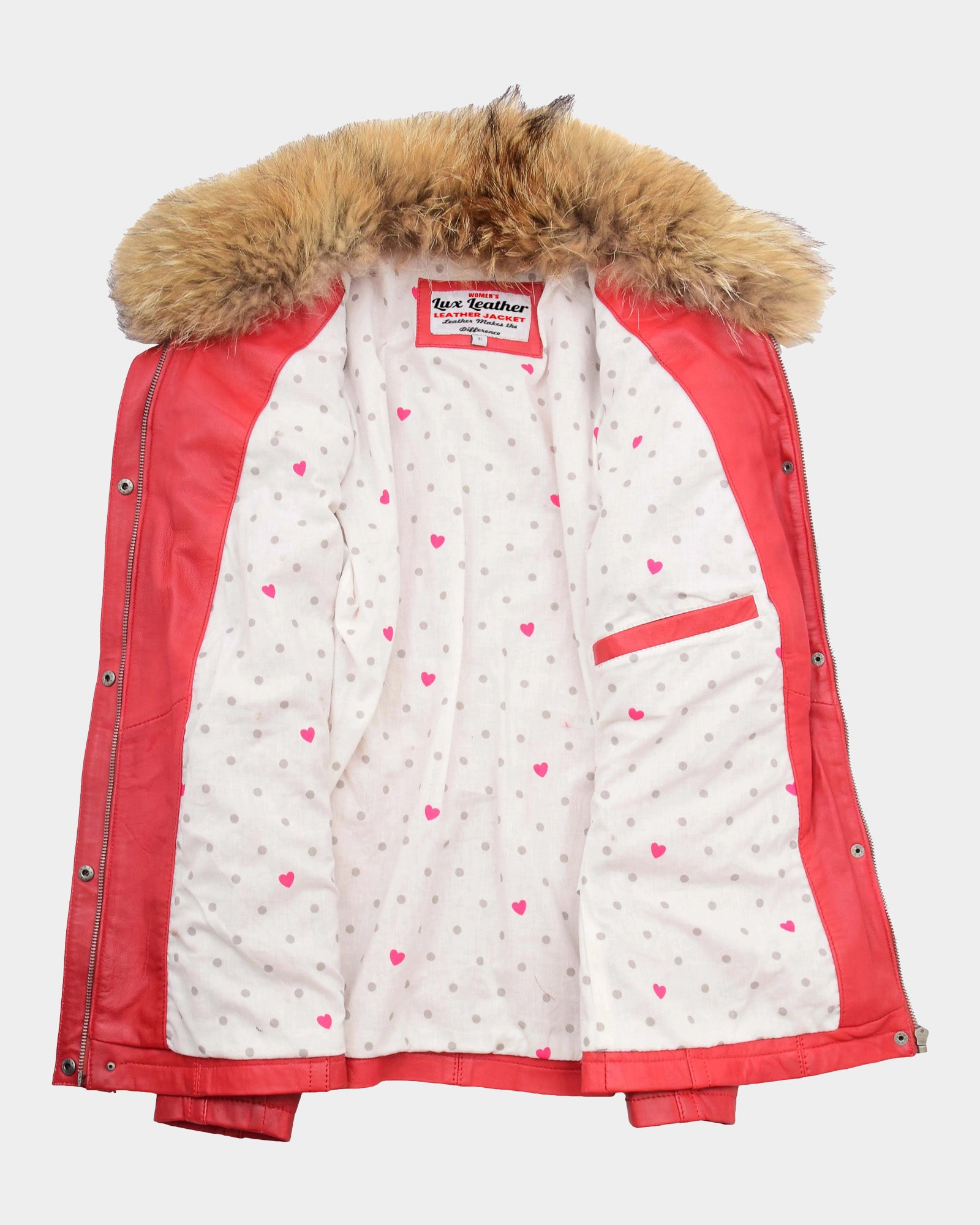 Womens Leather Jacket with Detachable Collar Dalia Ignite Red