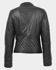 Womens Leather Stand-Up Collar Biker Jacket Laura Nova Black