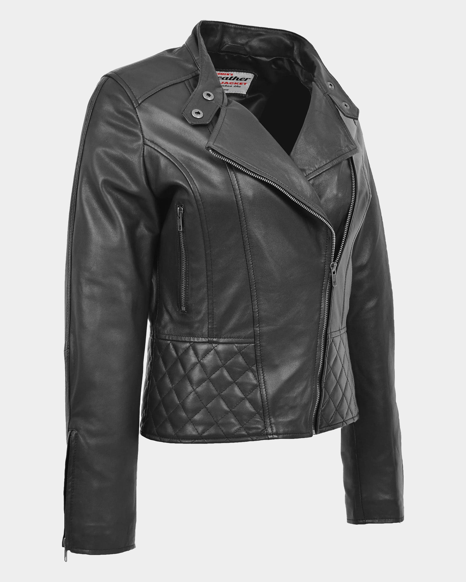 Womens Leather Stand-Up Collar Biker Jacket Laura Nova Black