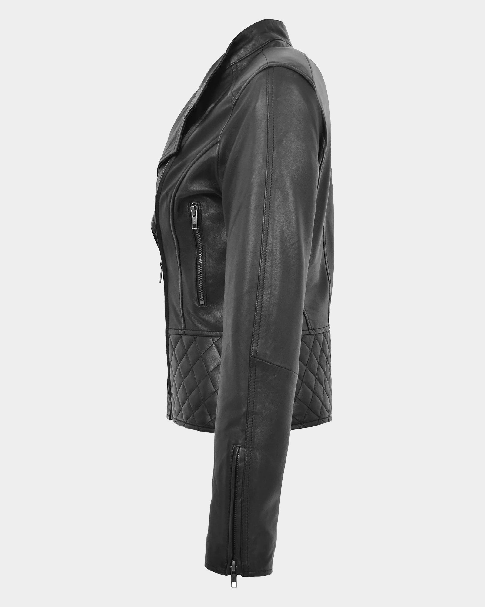 Womens Leather Stand-Up Collar Biker Jacket Laura Nova Black