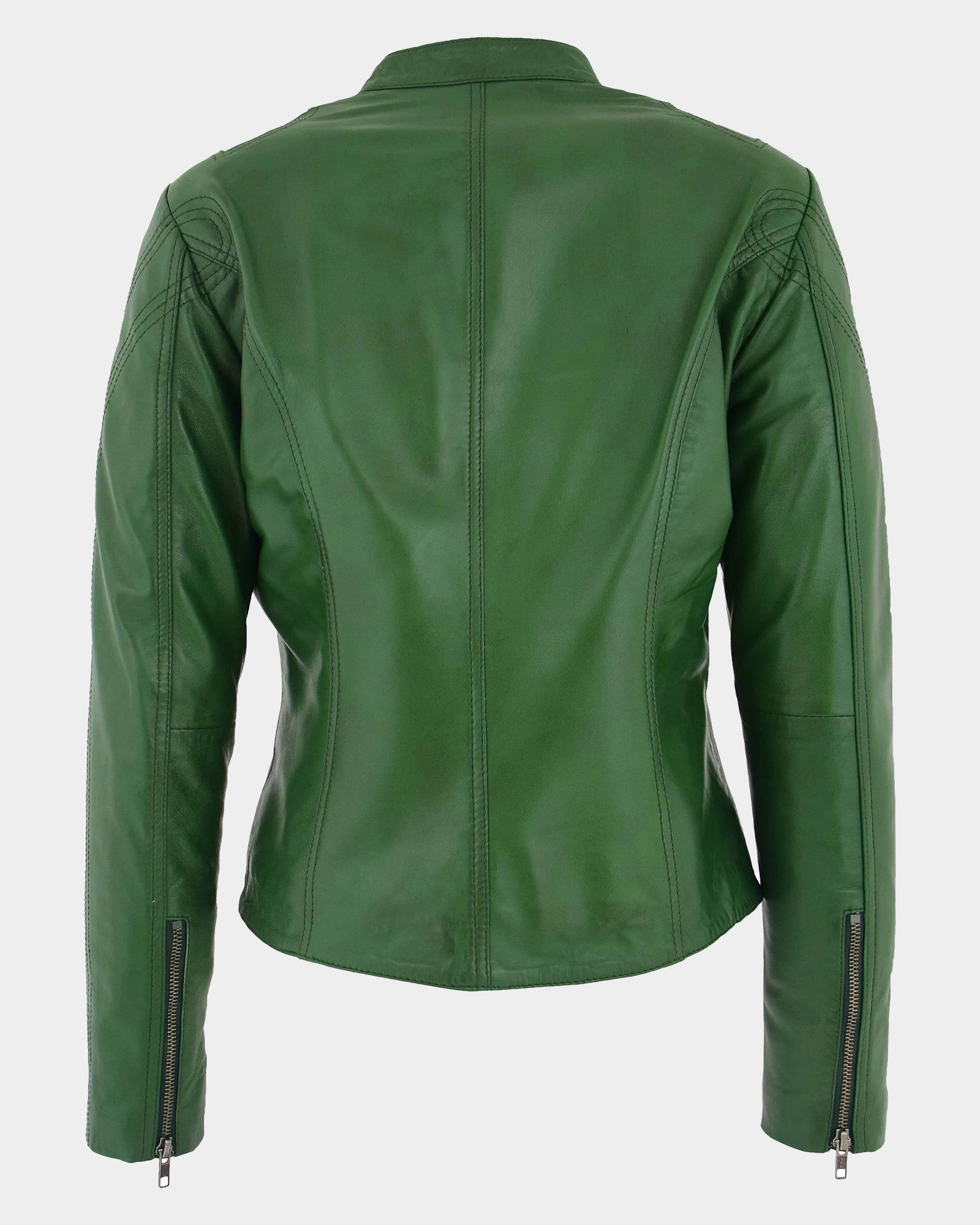 Womens Leather Standing Collar Jacket Becky Aurora Green