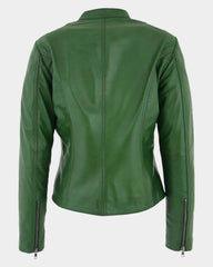 Womens Leather Standing Collar Jacket Becky Aurora Green